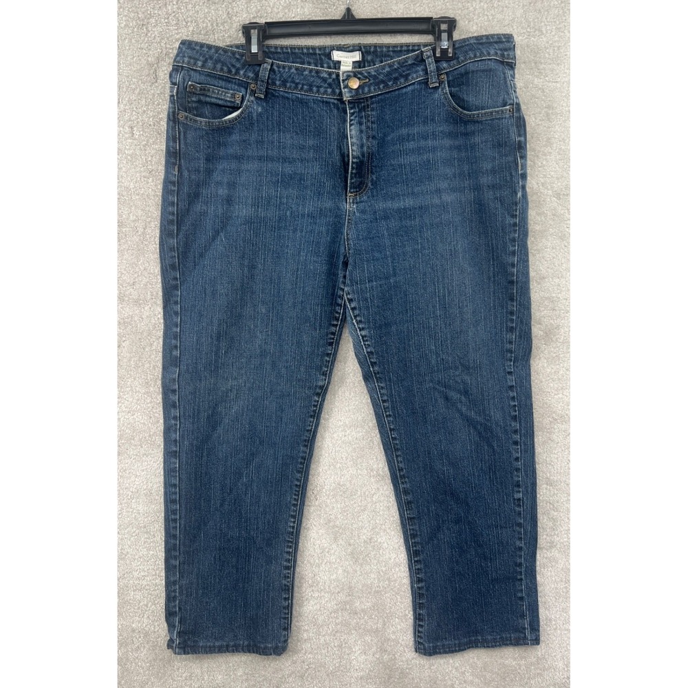 Garnet Hill Straight Leg Jeans Womens 18 Dark Blue Stretch Denim 37x26‎